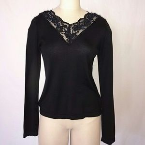 Black silk blend Vneck pullover sweater. Sz 6-8