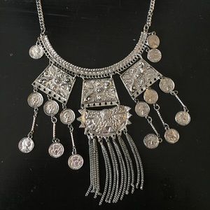 Silver Aztec Statement Necklace