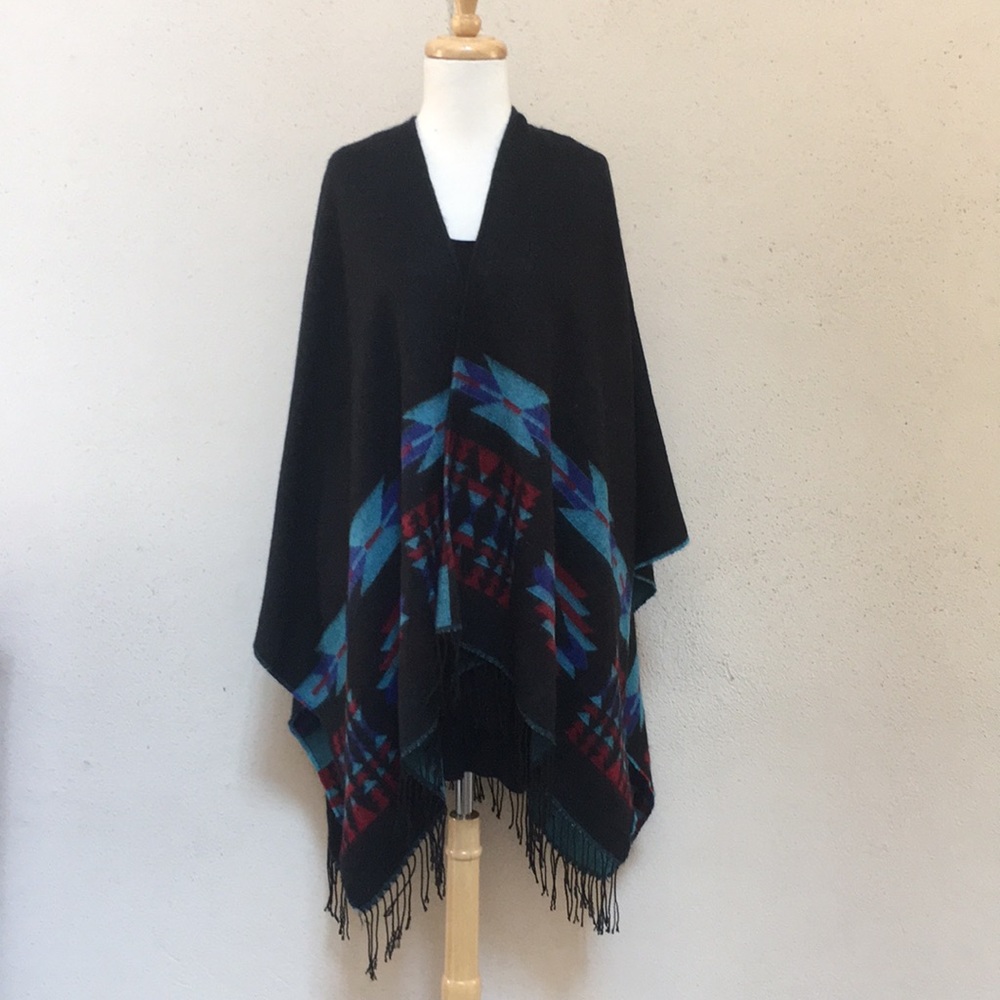 Multi Pattern Fringe Poncho/Wrap