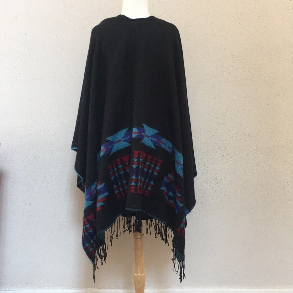 Multi Pattern Fringe Poncho/Wrap - Picture 2 of 6