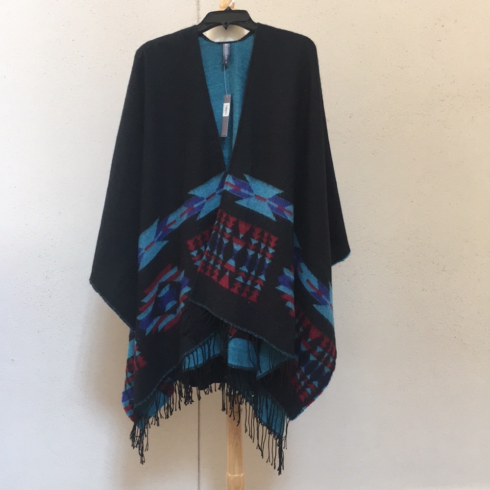 Multi Pattern Fringe Poncho/Wrap - Picture 6 of 6