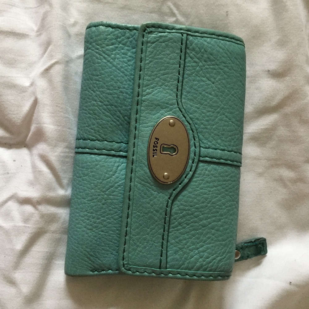Teal fossil wallet