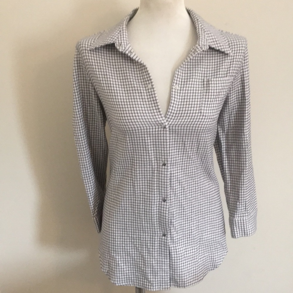 Elizabeth and James M checkered button up ruched