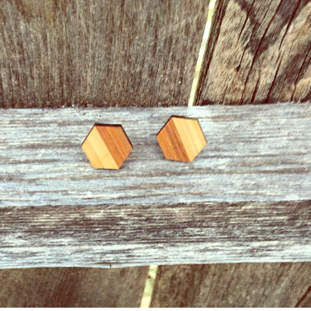 Hexagon two tone bamboo earrings