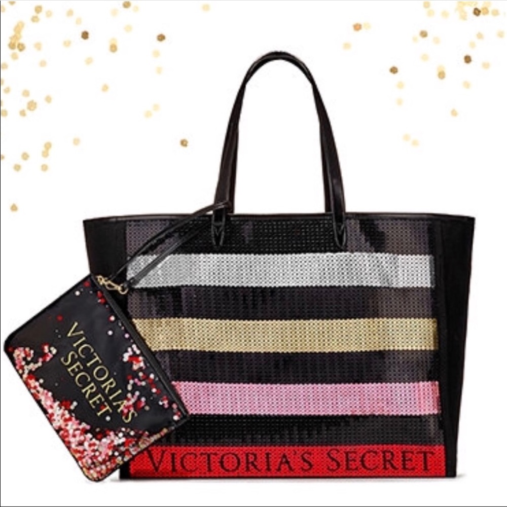 Victoria's Secret Tote Bag Bling Sequin & Pouch