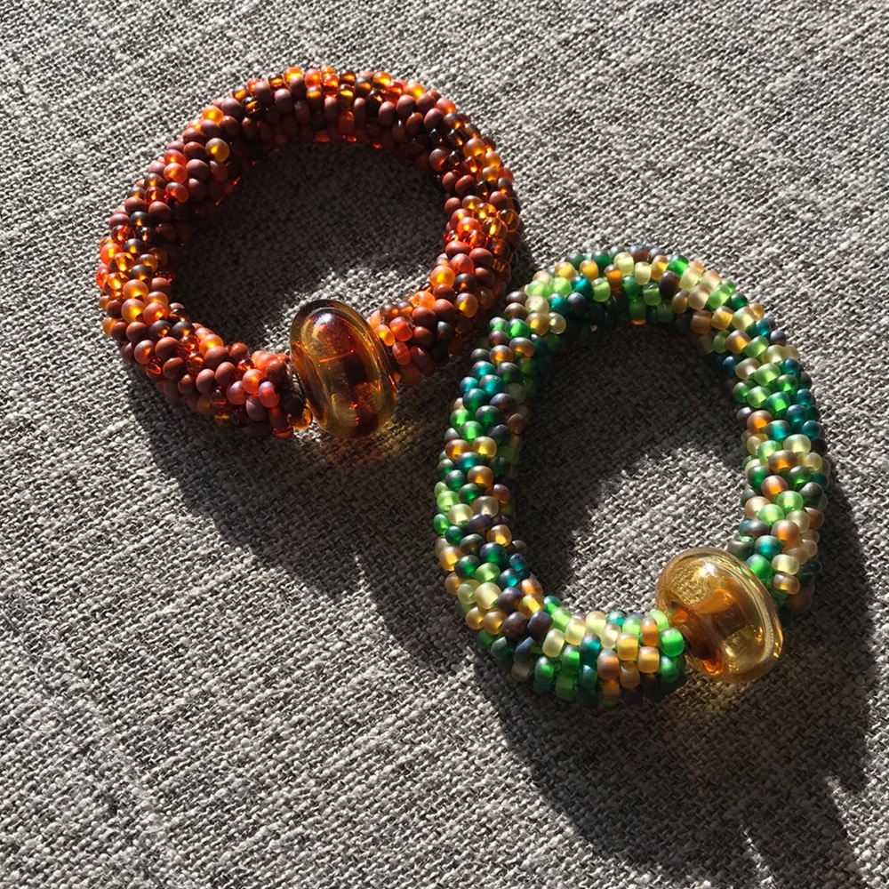 Two Sea glass Beaded Bracelets