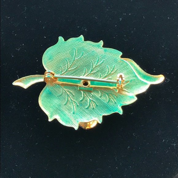 VTG Citrine Color Rhinestone Leaf Pin - Picture 6 of 8