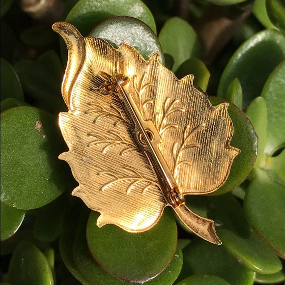 VTG Citrine Color Rhinestone Leaf Pin - Picture 8 of 8