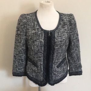 INC M blazer jacket tweed black white zip up
