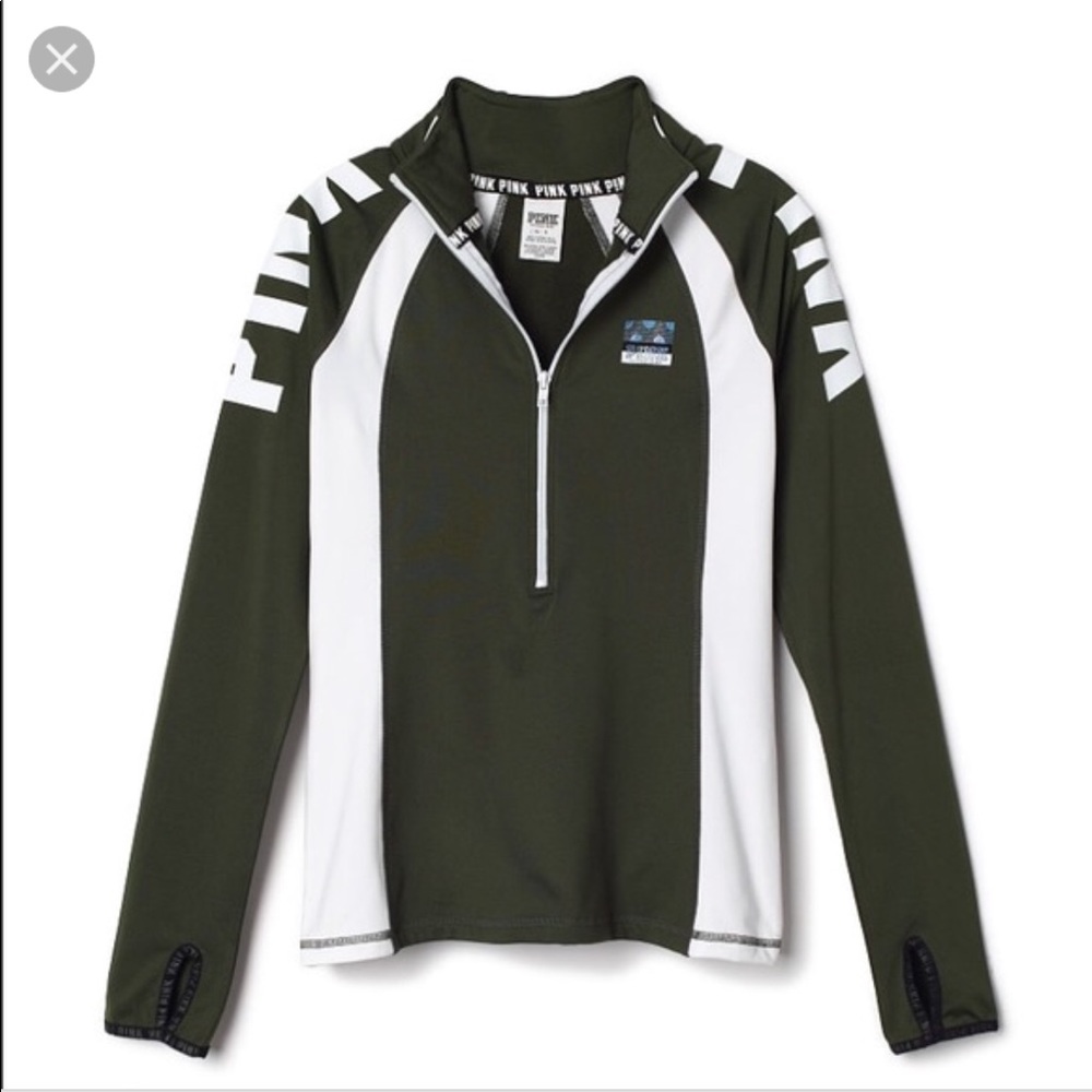 Olive Green Mock Neck Ultimate Deep Zip PINK VS