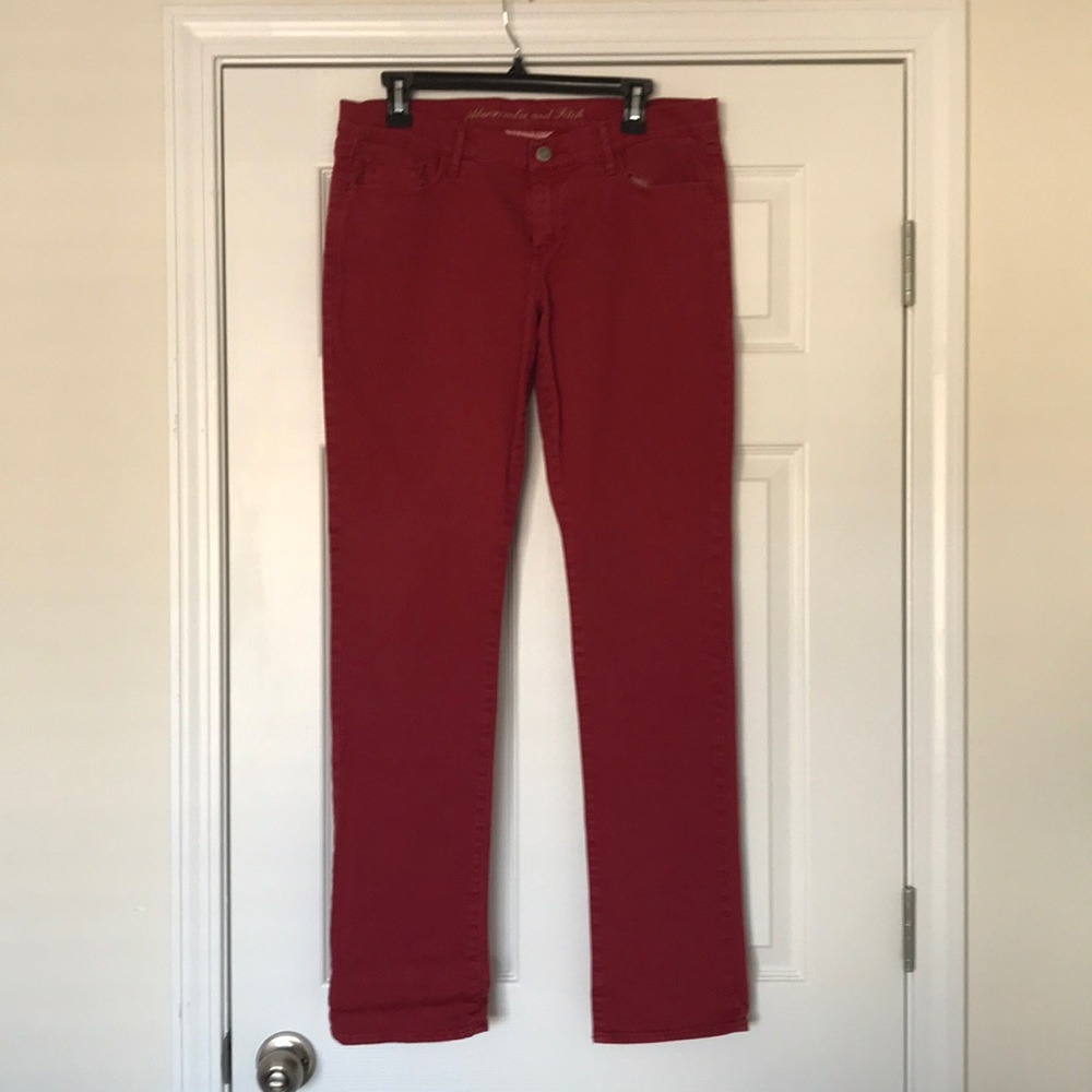 Red Abercrombie and Fitch jeans.