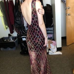 Free People Sheer Flowered Maroon Maxidress