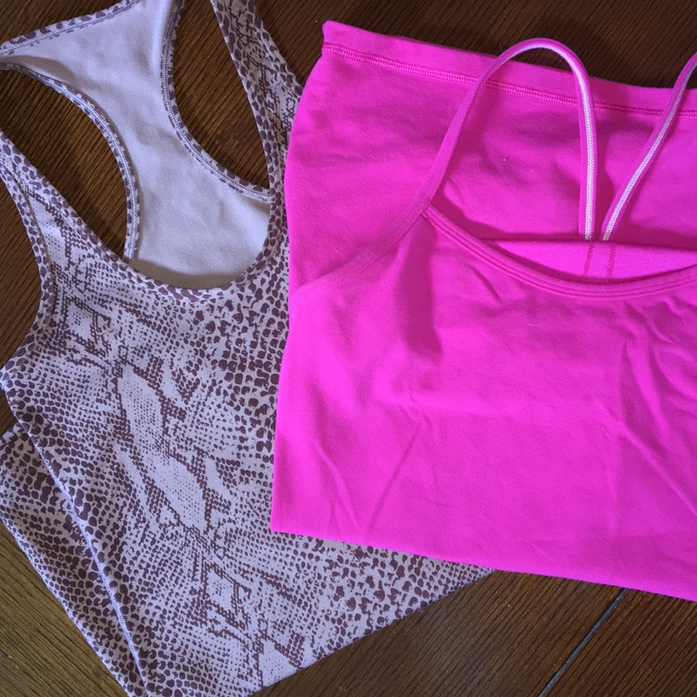 Lot of 2 LULULEMON tanks! Solid pink & Snakeskin