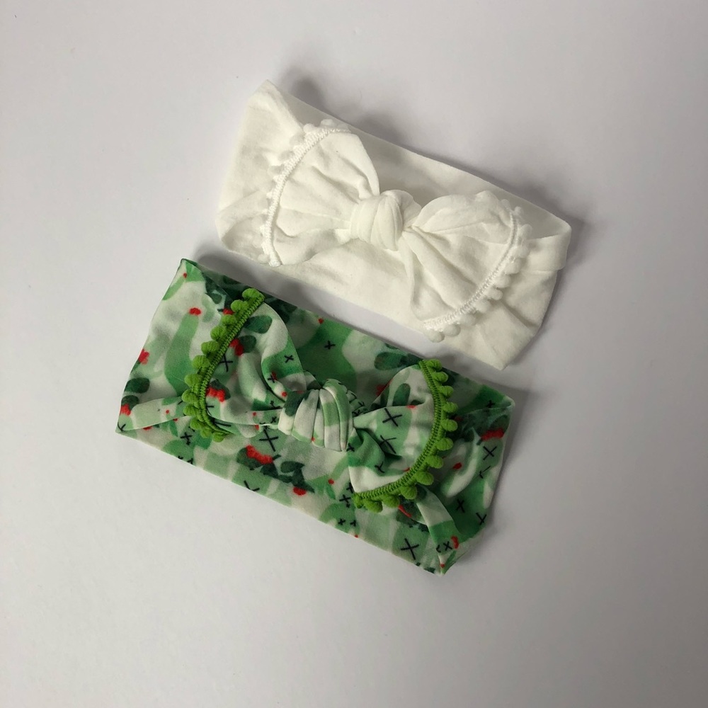 Baby Bling Bows Headband Cactus and White Trimmed