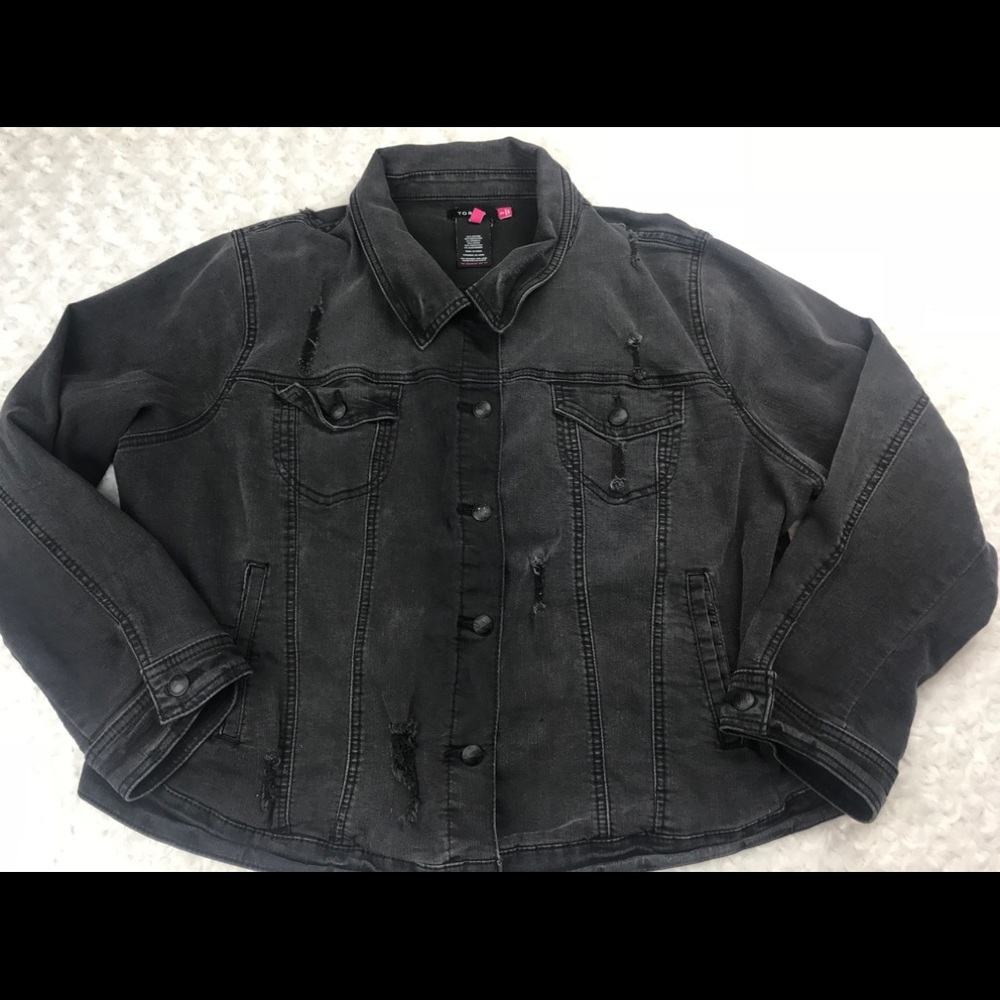 Torrid Distressed black jean jacket plus Sz 3