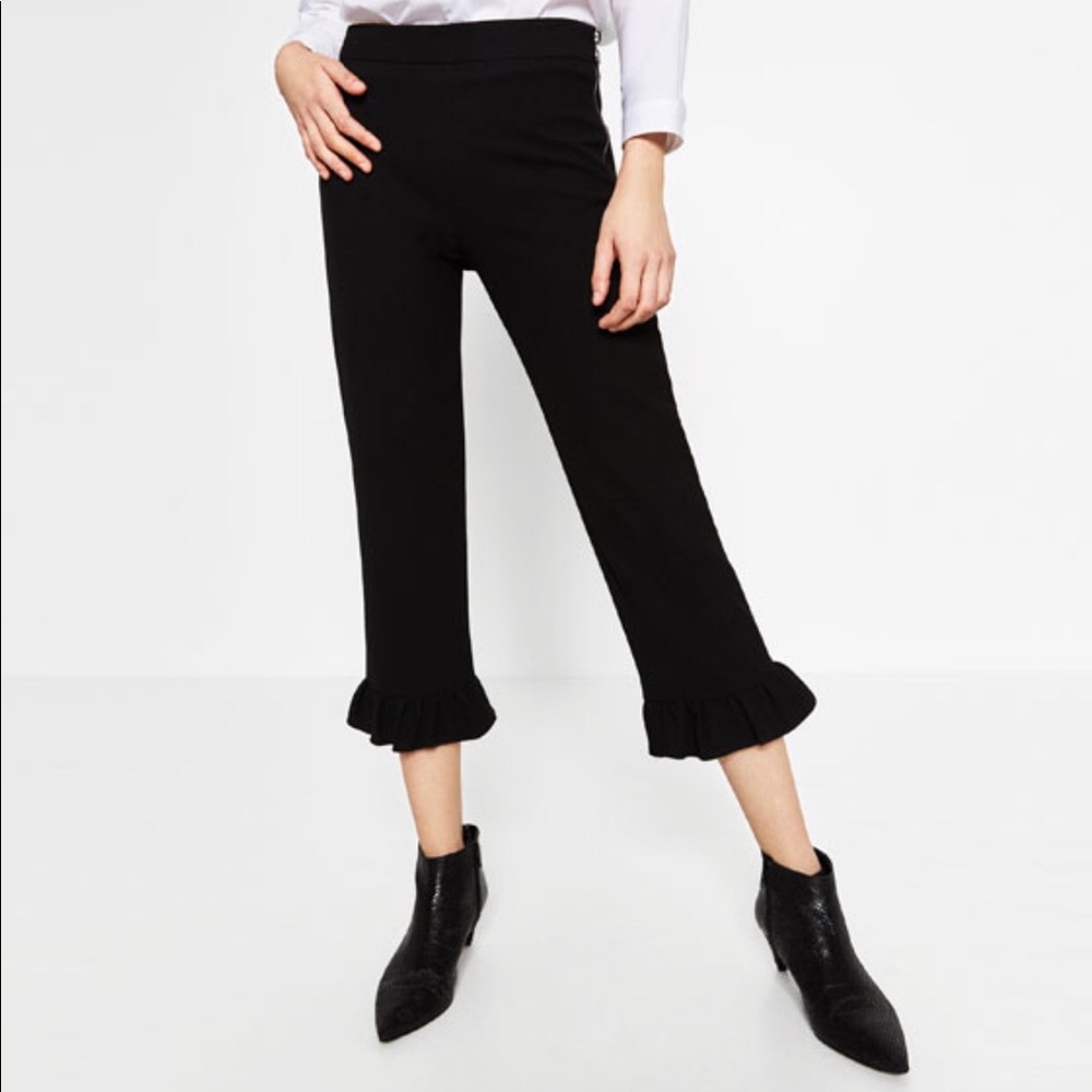 ZARA Frill Hem Cropped Trousers