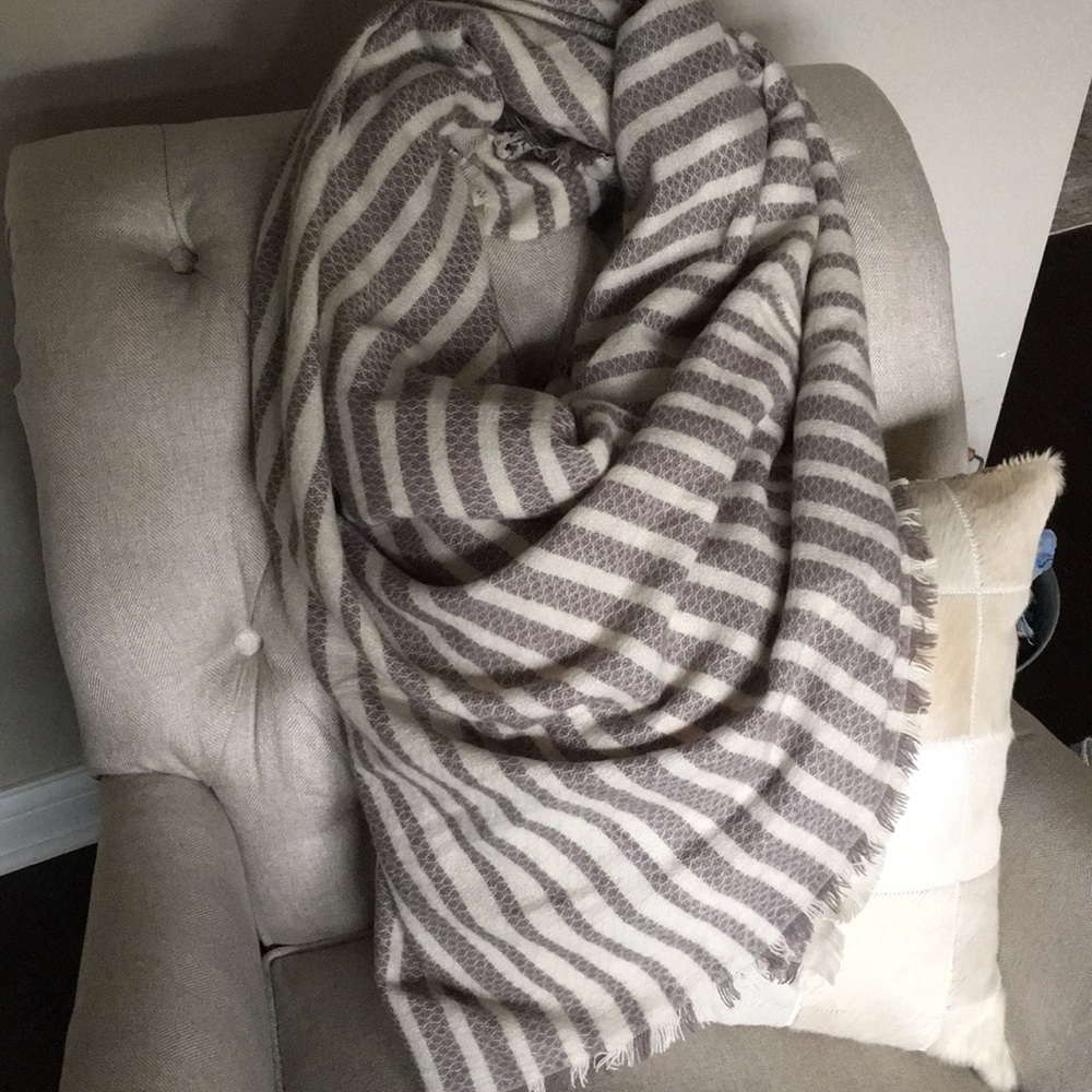 Grey and white stripe blanket scarf