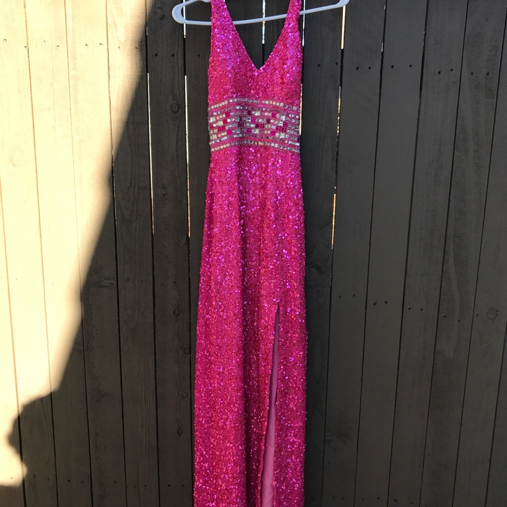 Pink sequin prom dress