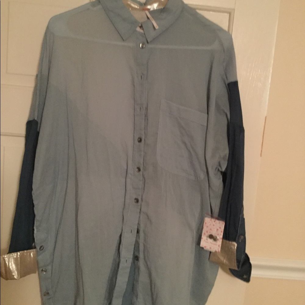 Free People unique blue combo blouse, XS SALE!!! - Picture 5 of 8