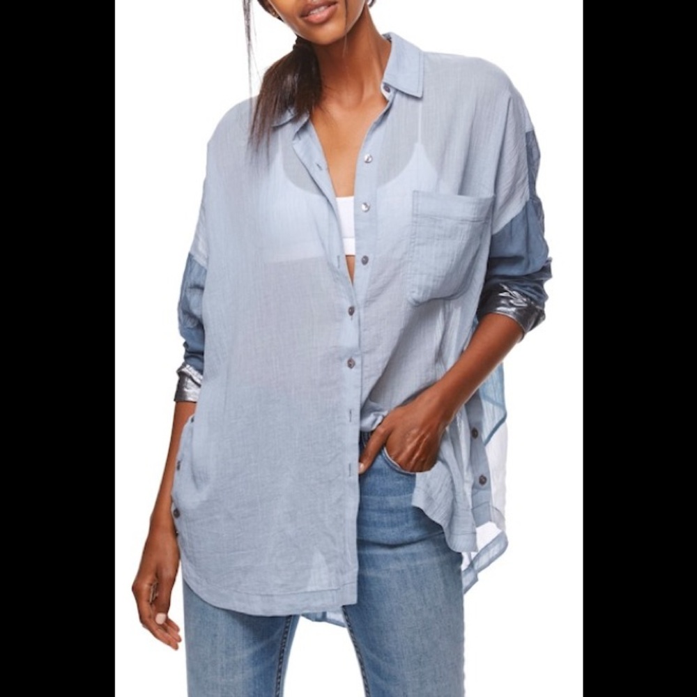 Free People unique blue combo blouse, XS SALE!!!