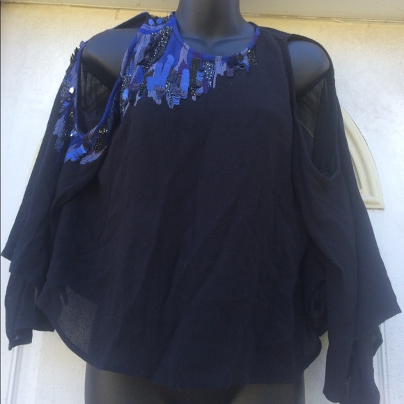 🌹free people off the shoulder rhinestones blouse - Picture 3 of 8