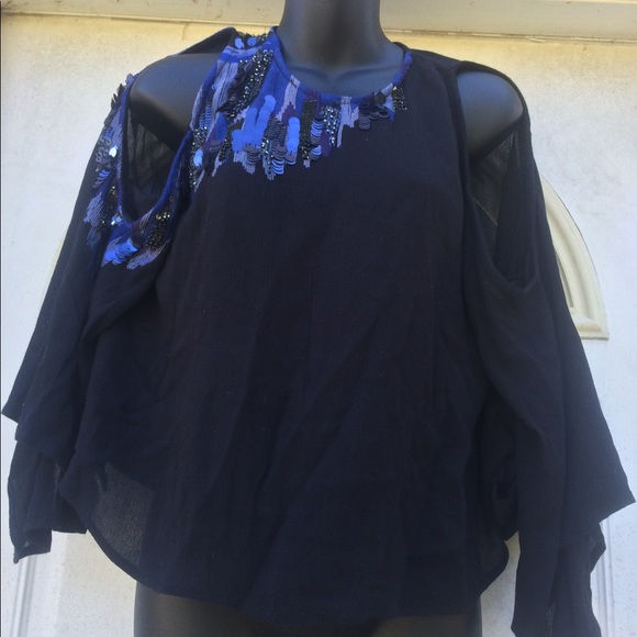 🌹free people off the shoulder rhinestones blouse - Picture 4 of 8