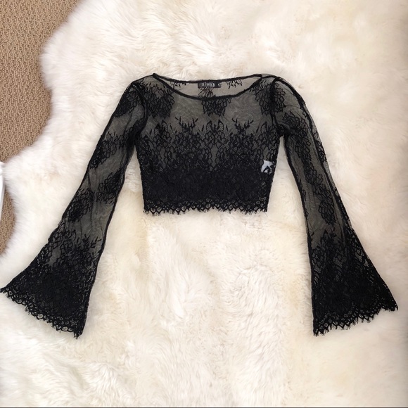 Rehab Tops - 🖤 NWOT Black Lace Crop Top w/ Bell Sleeves