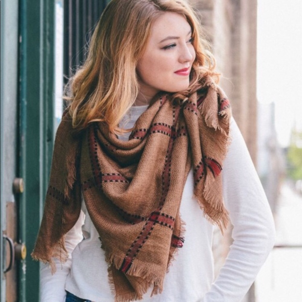 PLAID KNIT BLANKET SCARF $36