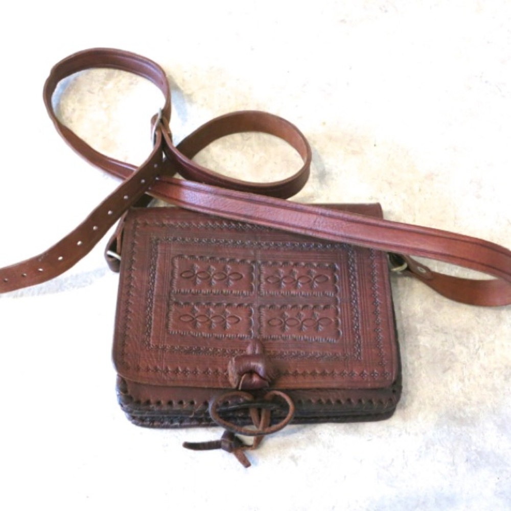 Vintage Genuine Leather Tooled Bag