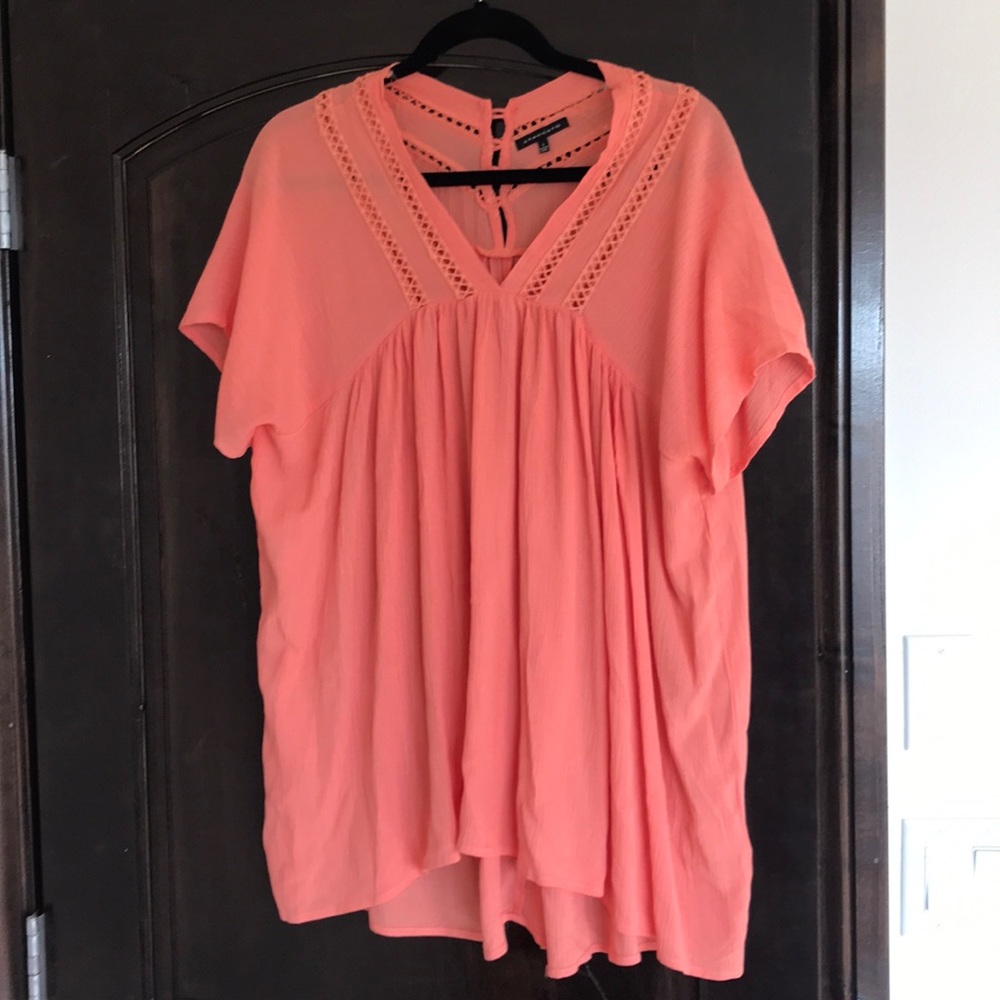 Coral gauze tunic top Large V-neck