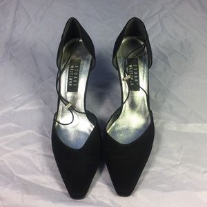 Stuart Weitzman 8 black heels rhinestone pointy