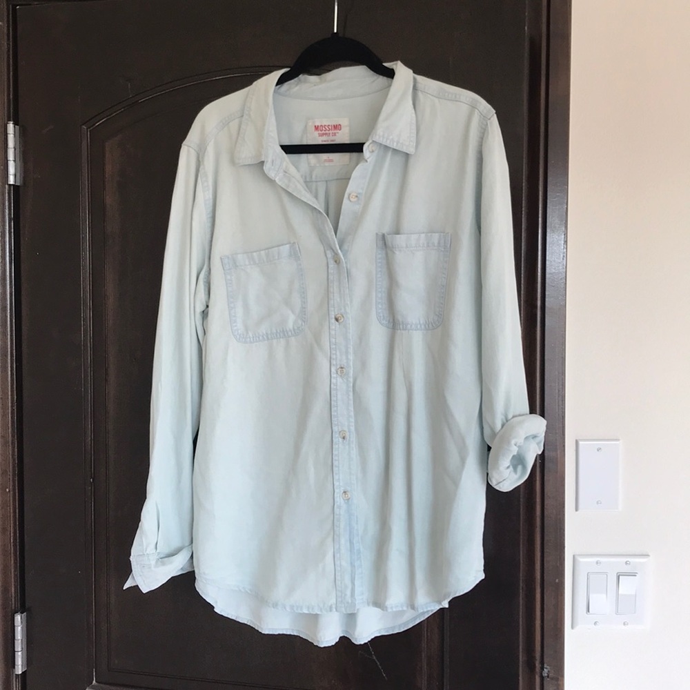 Chambray stone wash large button up top