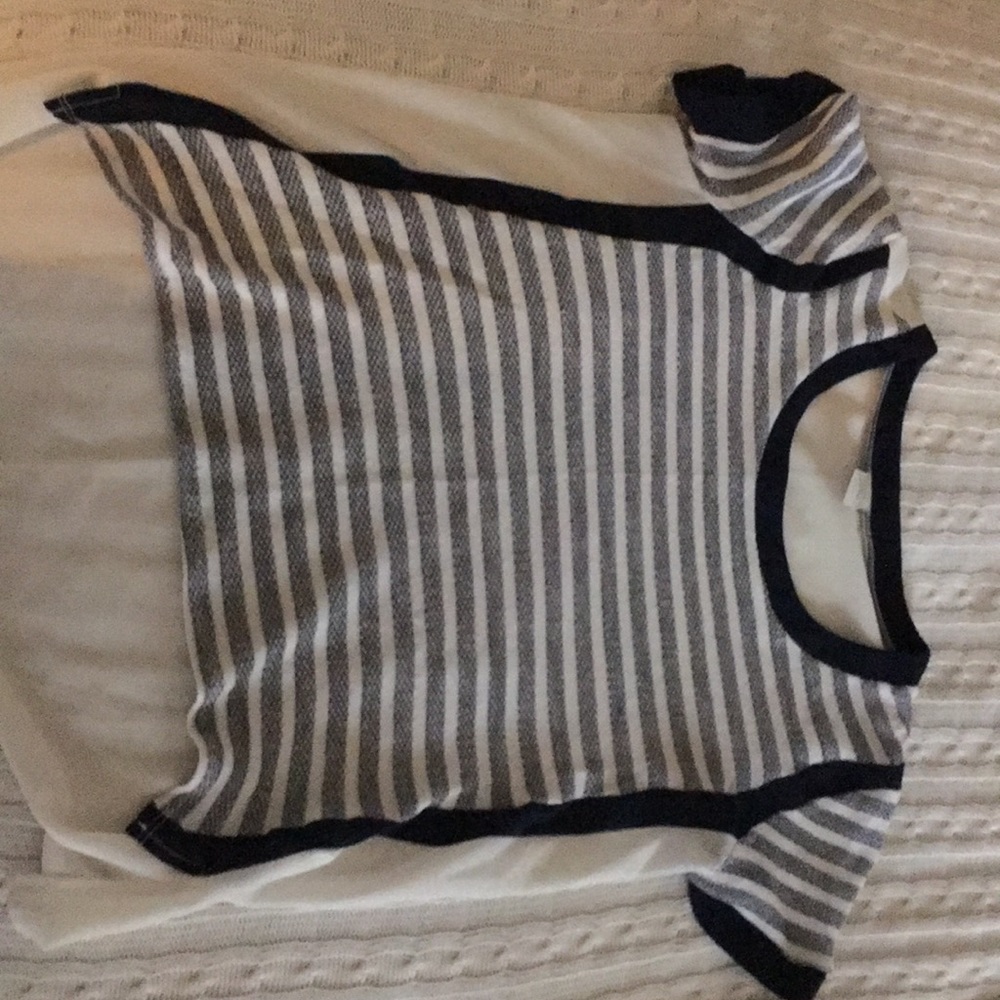 Navy and white stripped short sleeved shirt