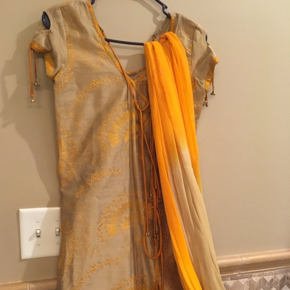 Mustard colored Cotton silk suit set.