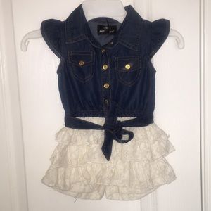 Doll house girl’s ruffle sleeve tiered denim lace
