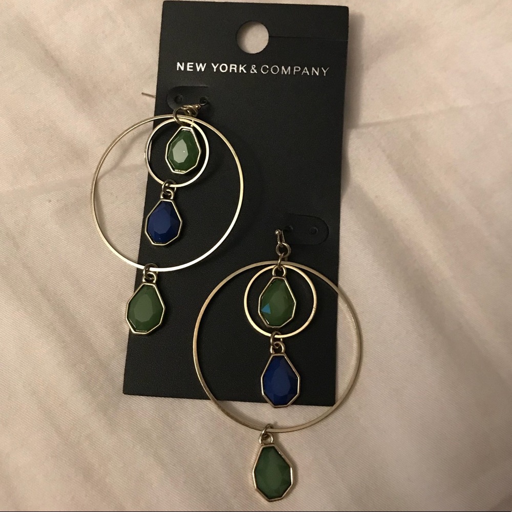 Gold Earrings with blue and green stones