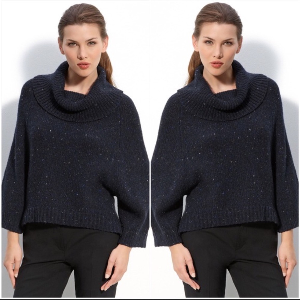 Theory Jufina high low blue cowl neck sweater P