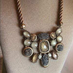 Grey and tan designer statement necklace