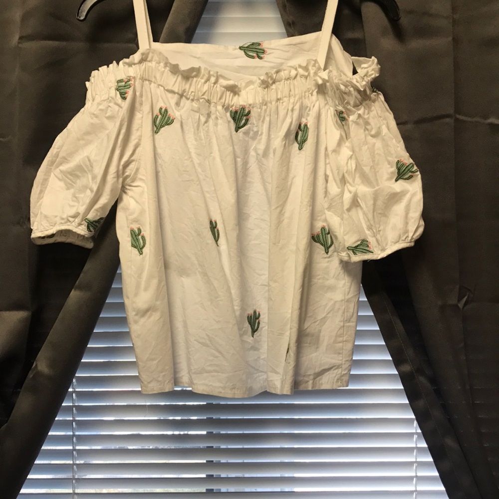 Off the shoulder white cactus shirt