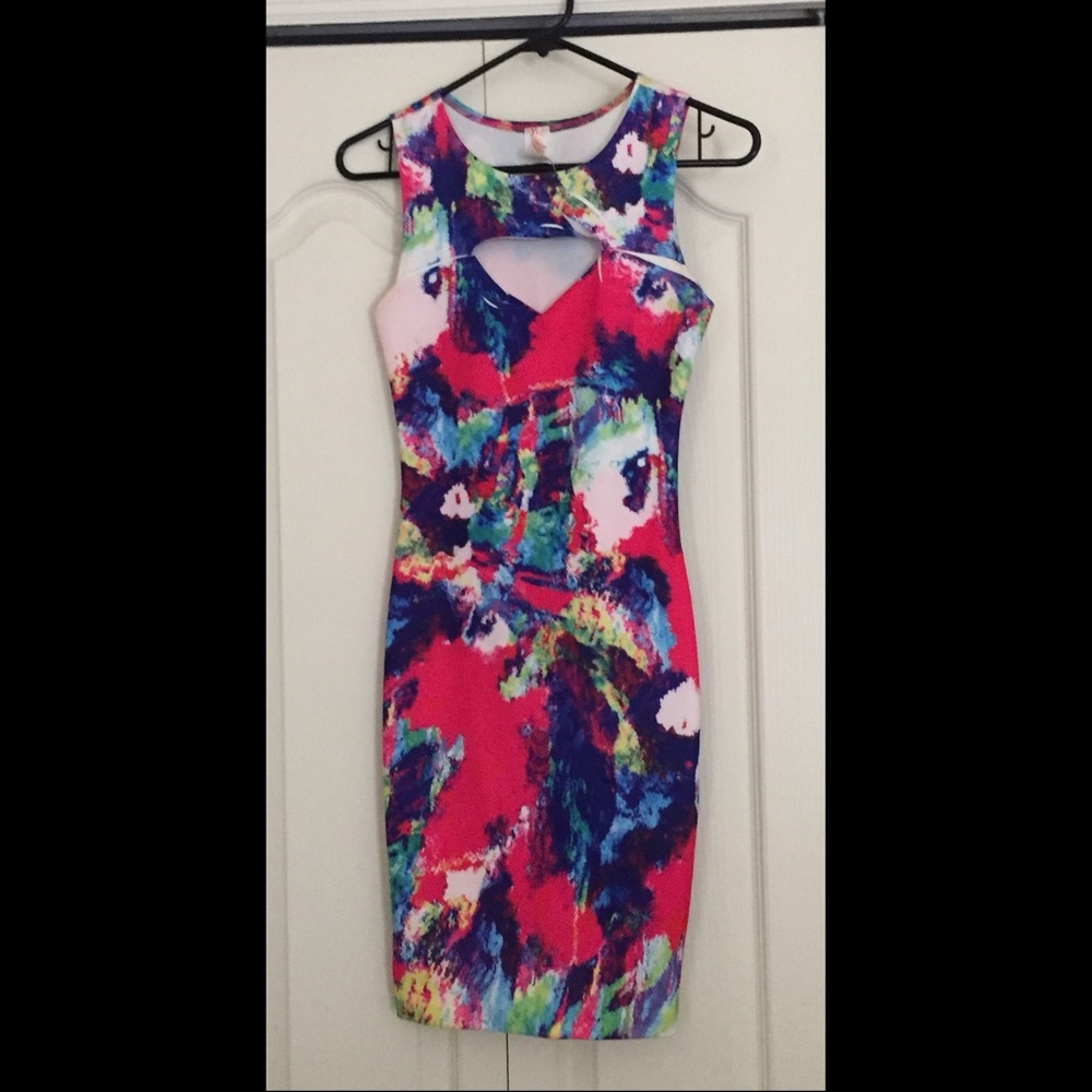 Neon Pink and Purple Watercolor Bodycon Dress