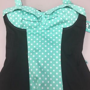 Cute mint & black polka dot pin-up halter top