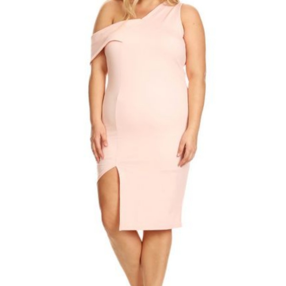 One Shoulder Pink Dress Plus Size