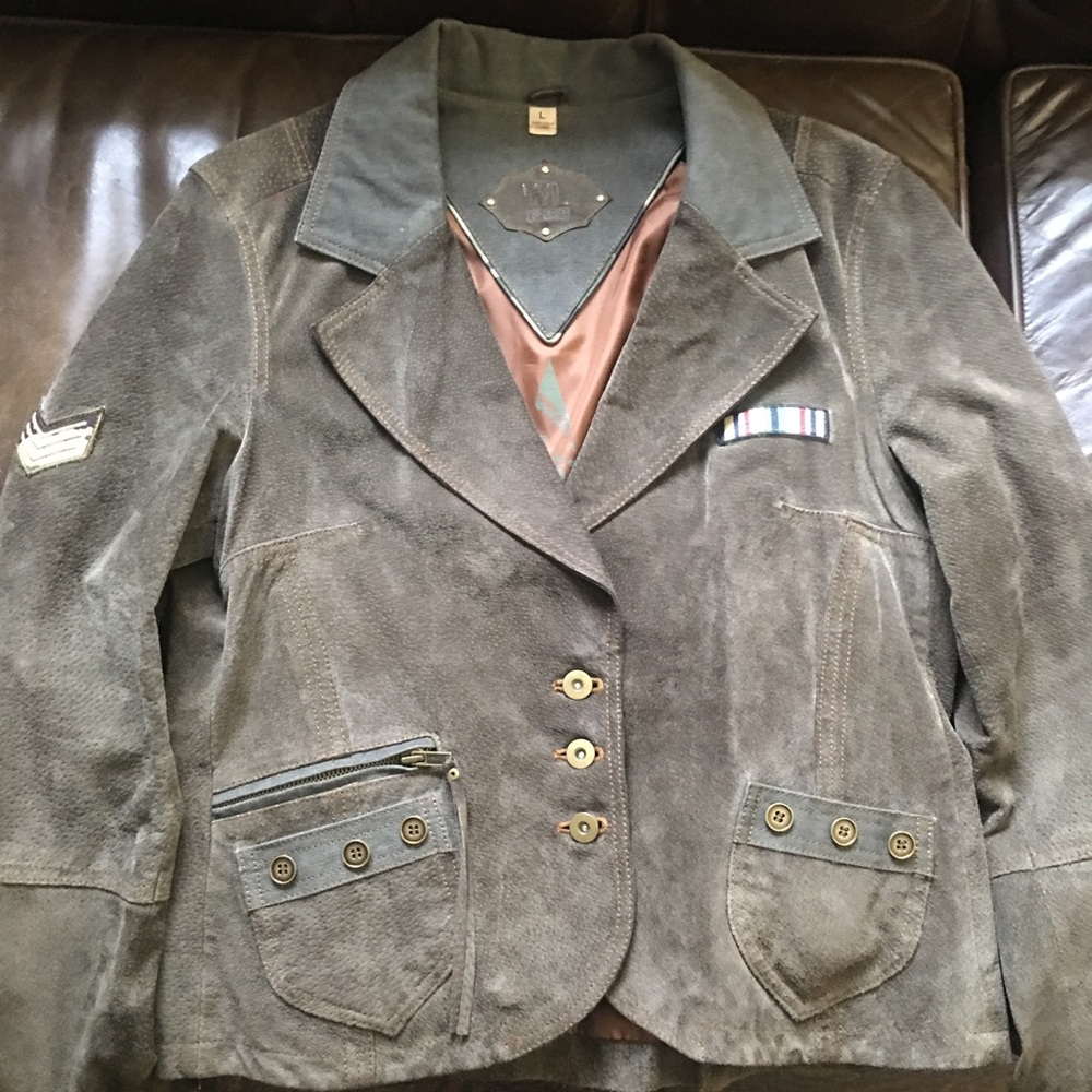 Olive Green Suede Army Jacket By Wilson Leather