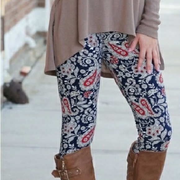 Navy with red paisley leggings - Picture 2 of 2