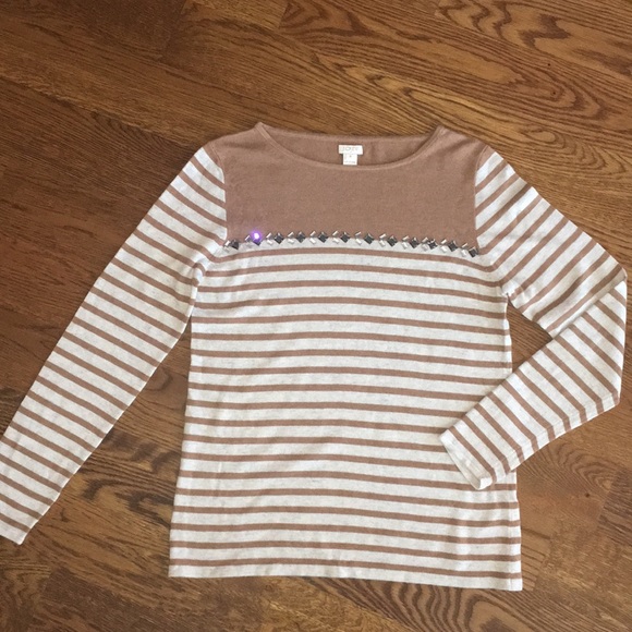 J. Crew Sweaters - J Crew Wool Jeweled Stripe Sweater, Gray & Camel M