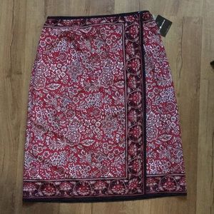 Sag-Harbor Mock Wrap Skirt- Red