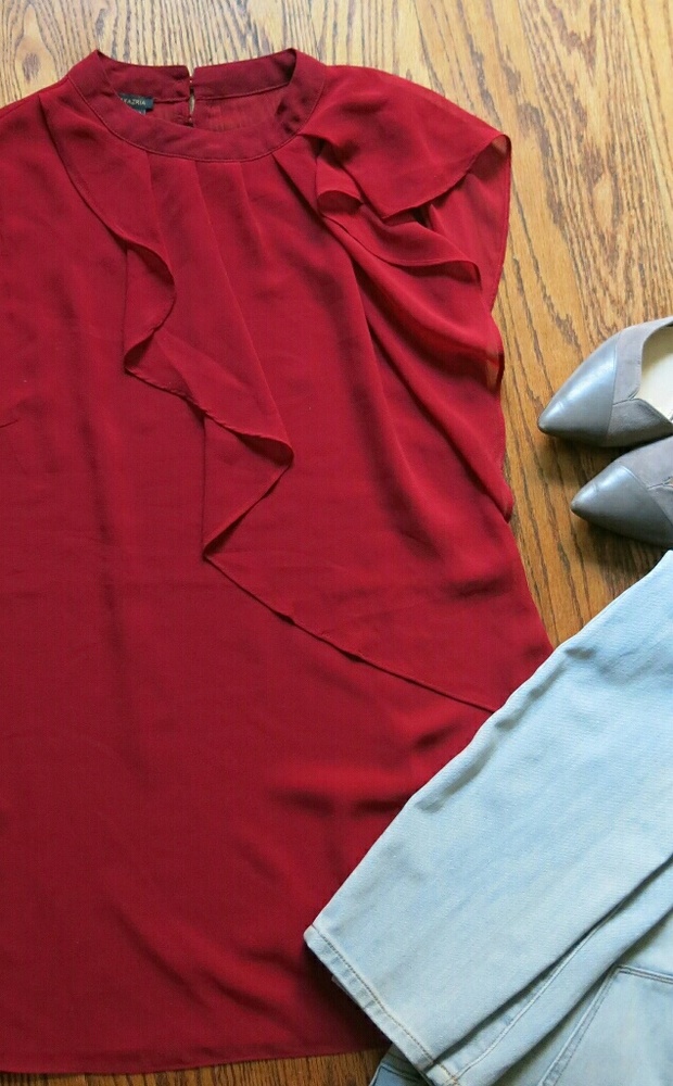 Sale❤BCBG Chic Red Ruffle Blouse XS