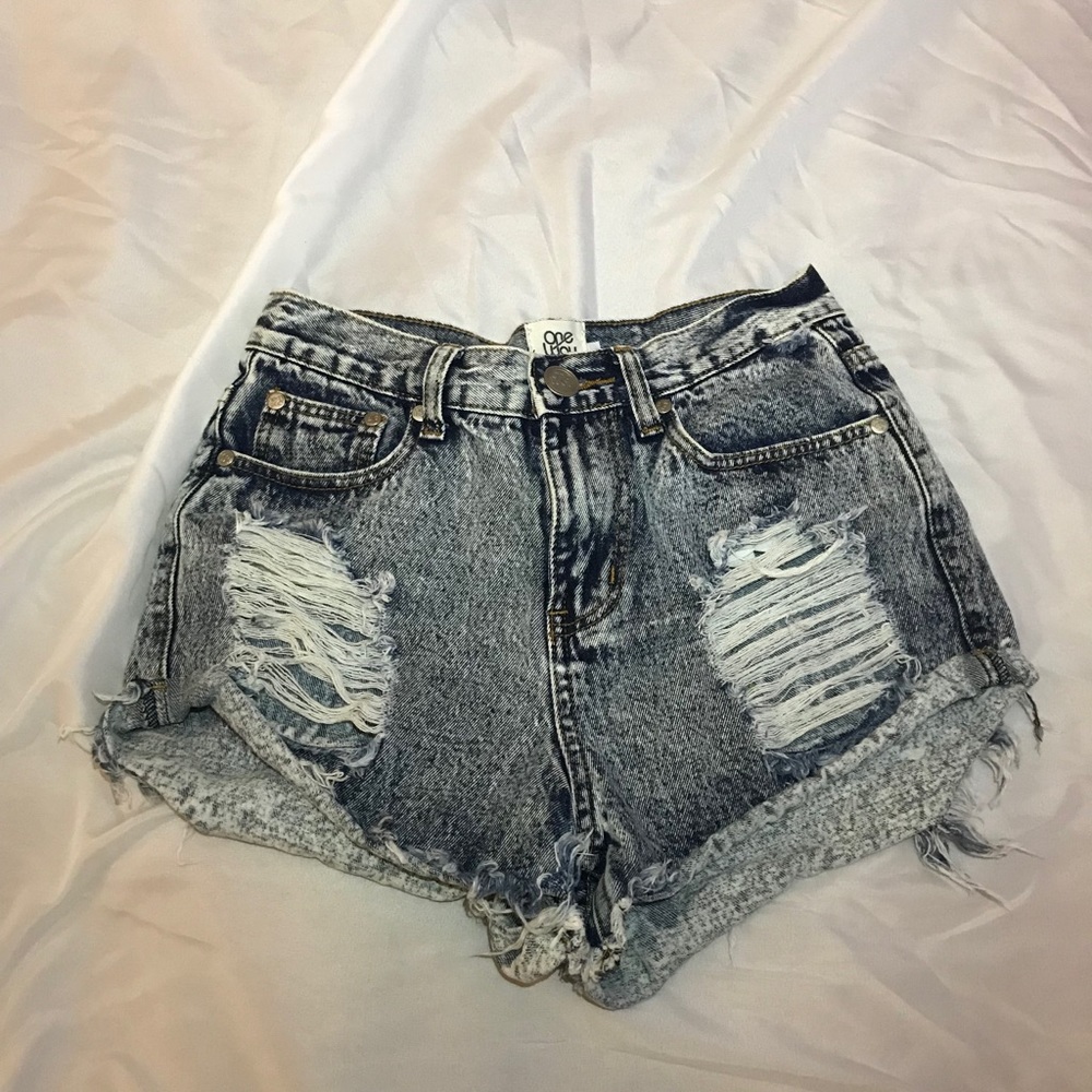 Destroyed jean shorts.