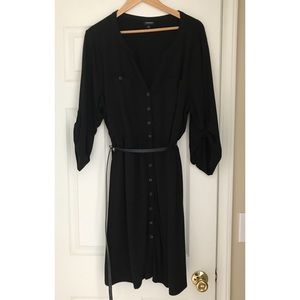Black Jersey Knit Belted Shirt Dress