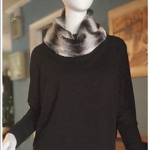 Black Faux Fur Turtleneck Sweater, S, NWT